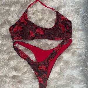 Red snakeskin shein bikini